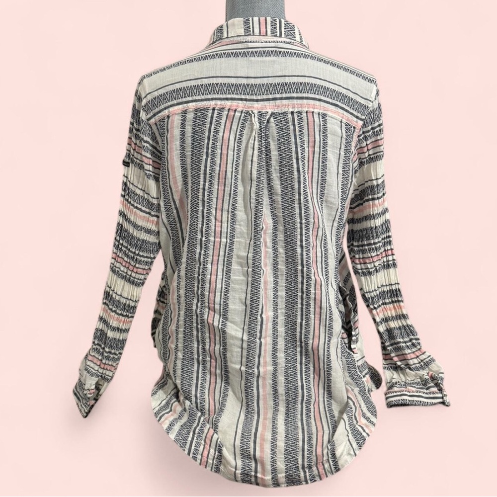 Columbia Button Henley Sz L Aztec Striped Outdoor Boho Western Y2K Gauze - Picture 6 of 10